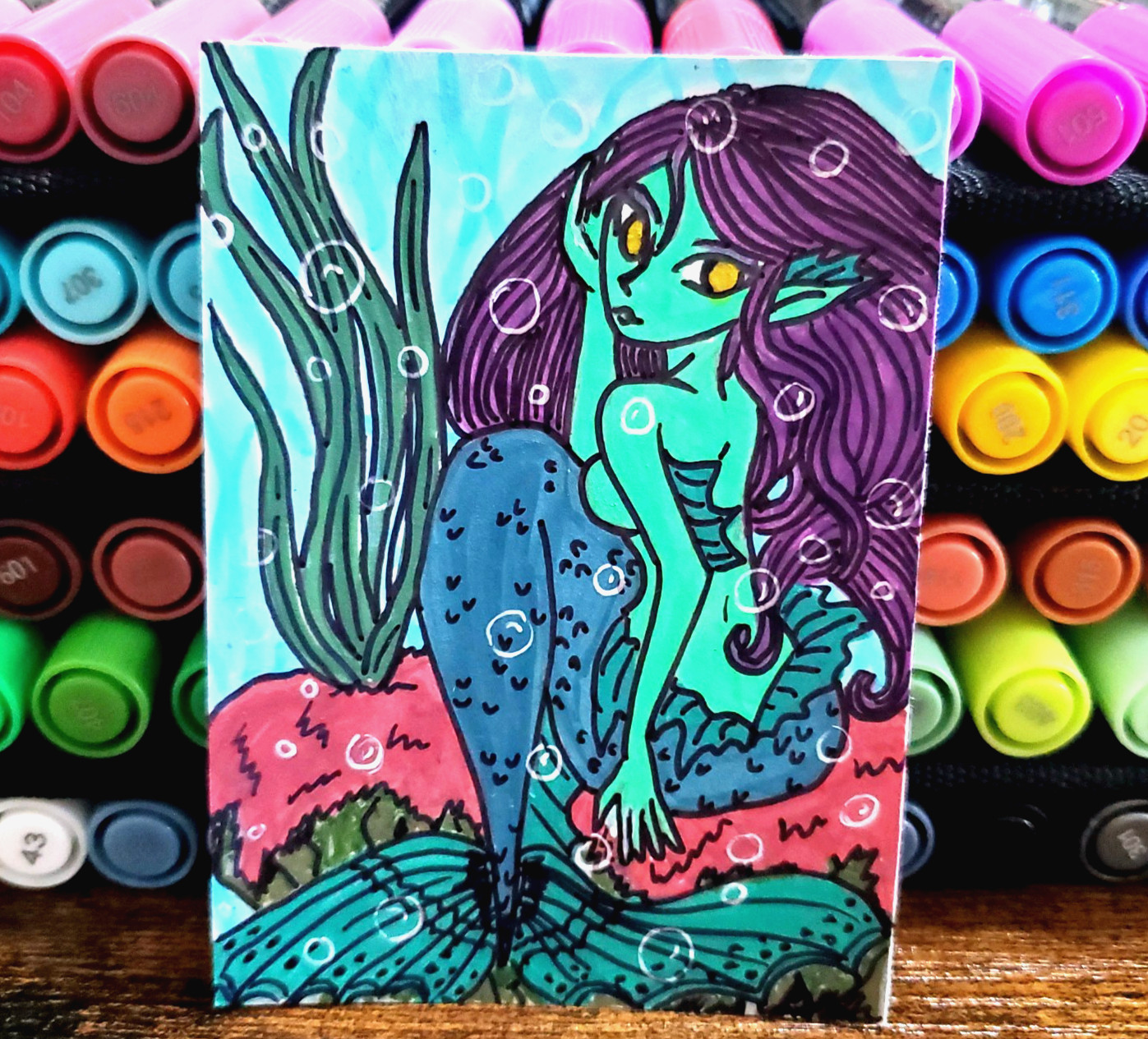 ACEO Original Art Card Mermaid Siren Water Fairy Art OOAK Painting Niad Spirit