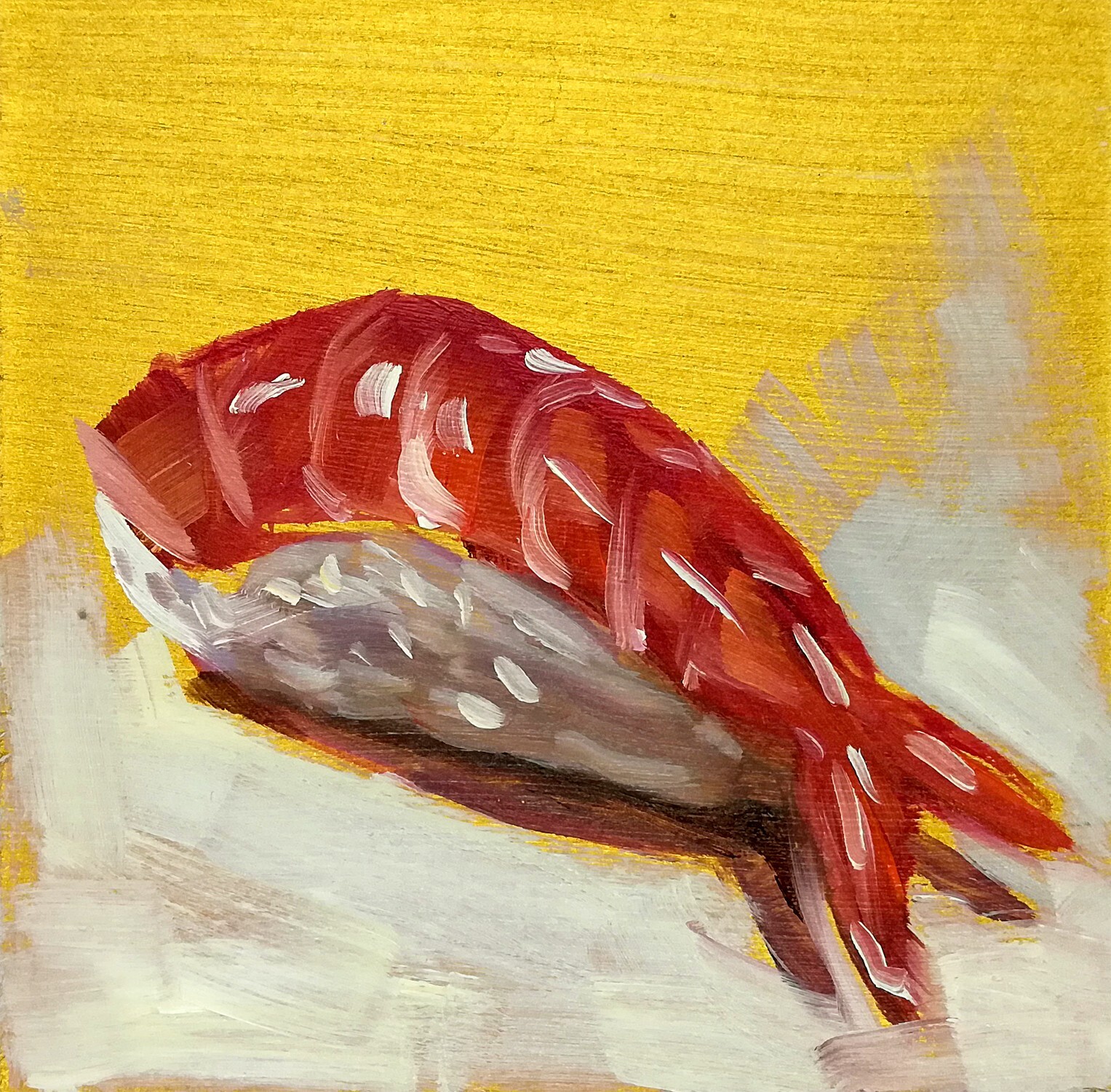 Original Oil Painting Shrimp Sushi Mini Food Kitchen Wall Decor