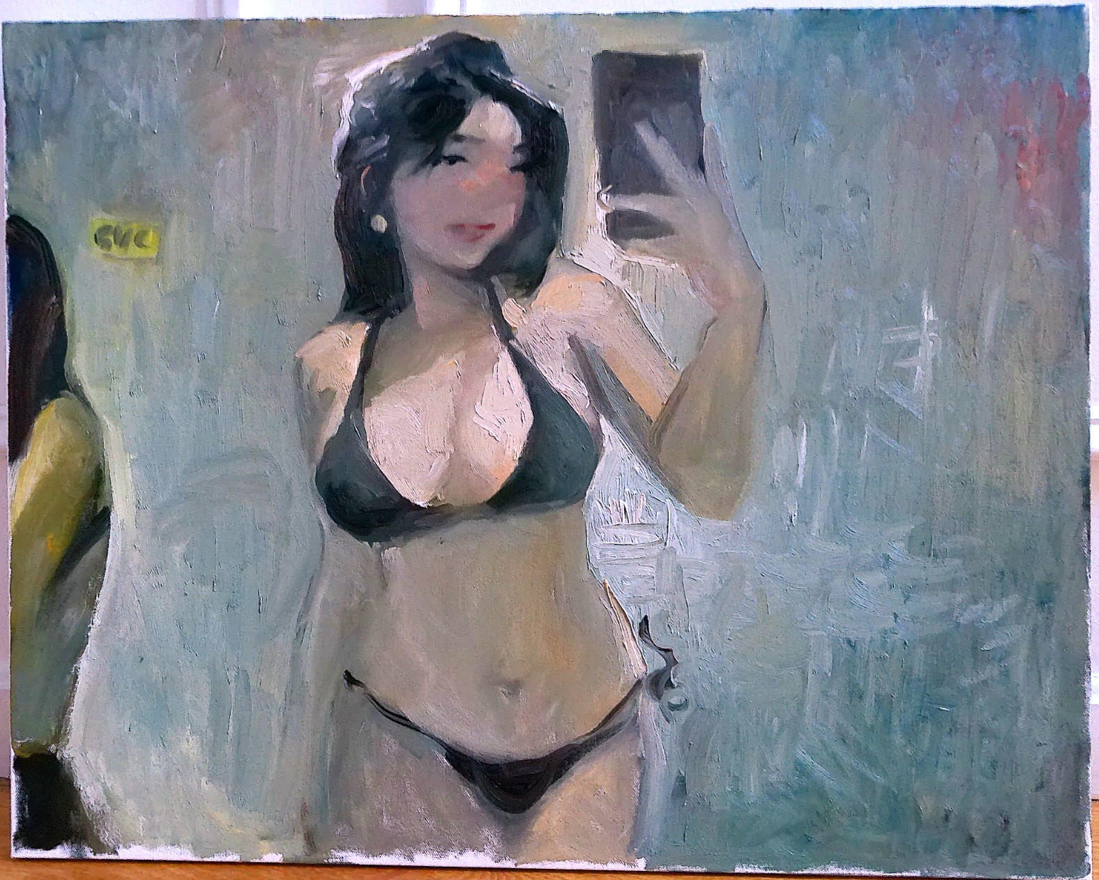 Realism Anime Girl Figure Interior Oil Painting 22″x28″ Canvas Original Signed