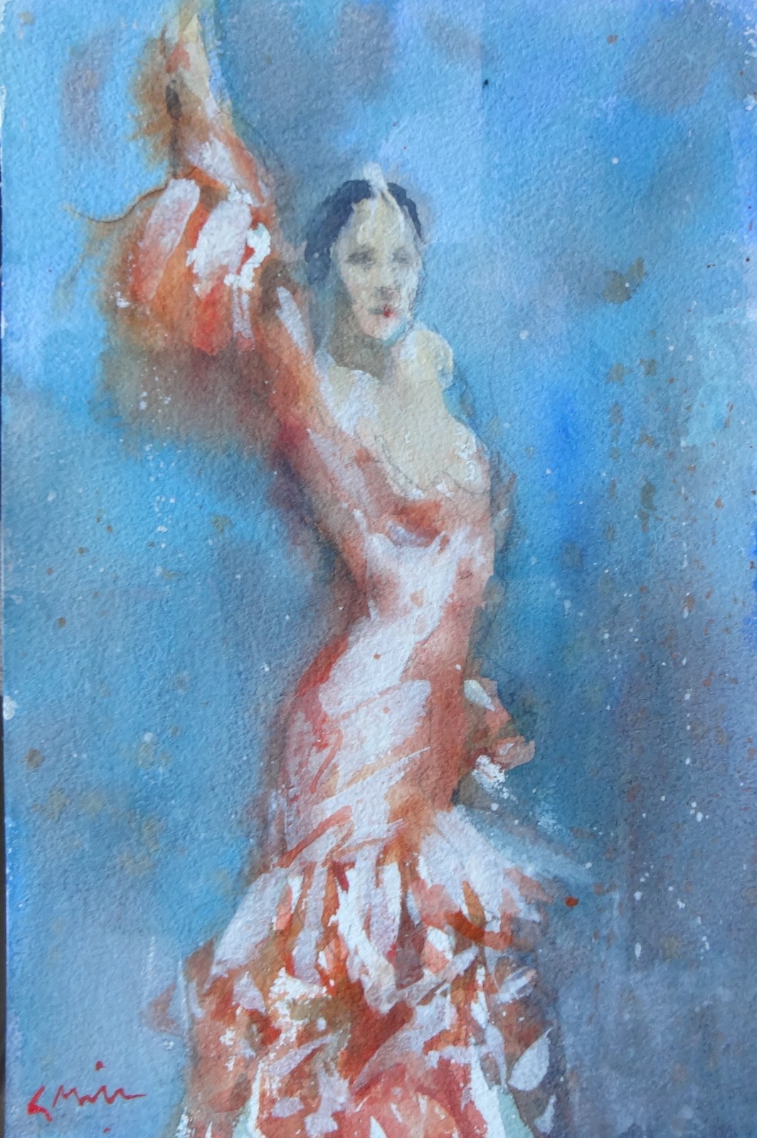 GERRY MILLER. Watercolour “Flamenco”. No frame. 19x28cm.