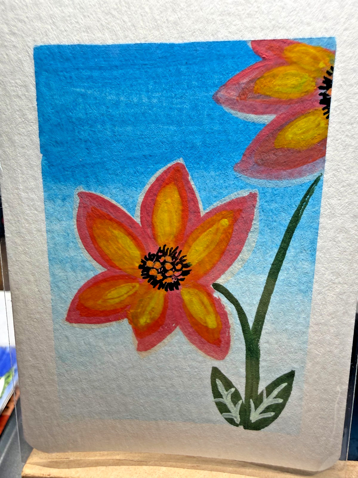 ACEO Original OOAK Signed (Not a Print) “Happy Flowers” Floral & Sky