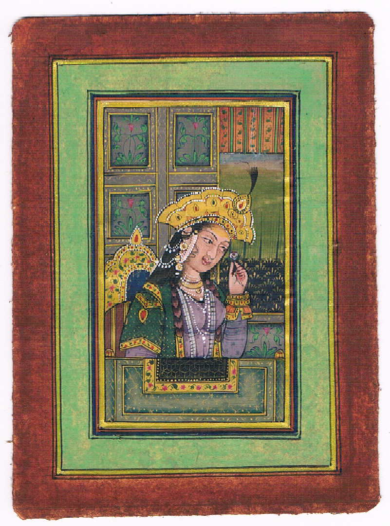 Miniature Portrait Of Mughal Queen Mumtaz Mahal – Mughal Art Painting 3.75X5″