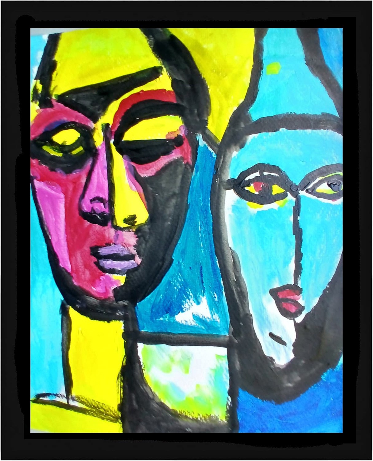 Expressionism/Abstract Happy Couple Signed 11×14 Colorful Hand Made Art Painting