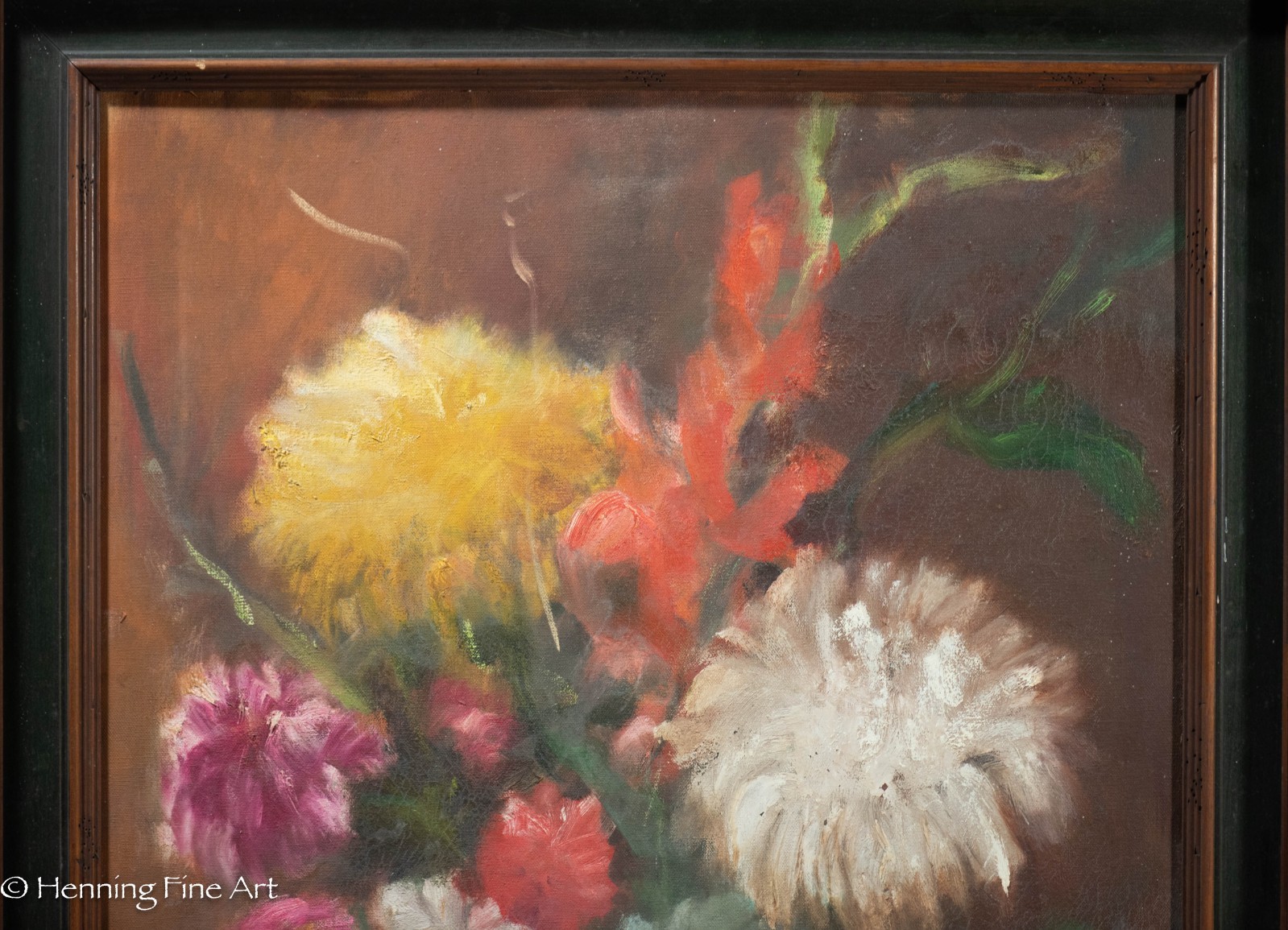 Stunning Mid Century Expressionist Colorful Oil Painting Floral Still Life 30×24