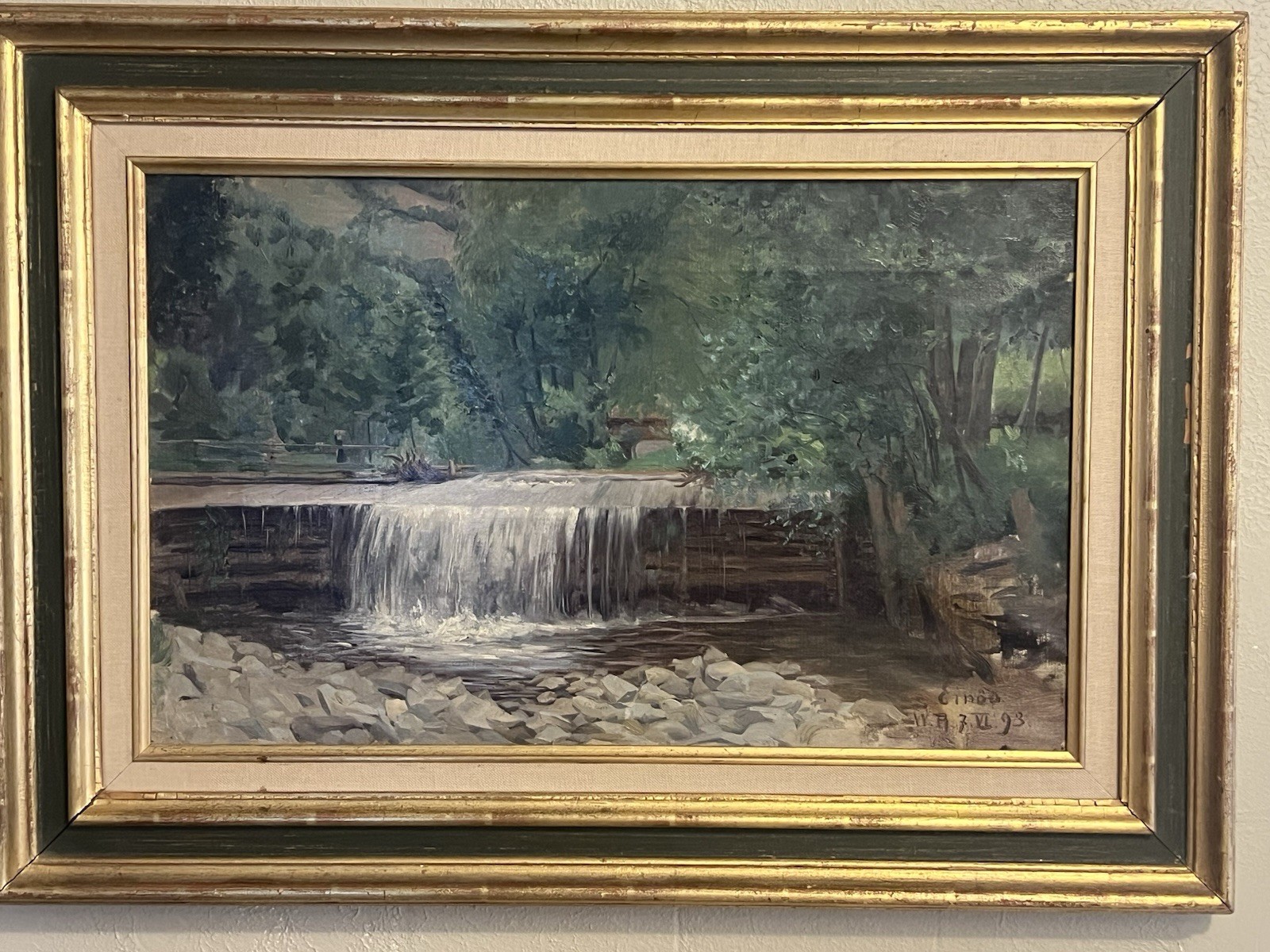 Antique 1800’s Landscape Oil Stretch Canvas Signed WR July 7 1893