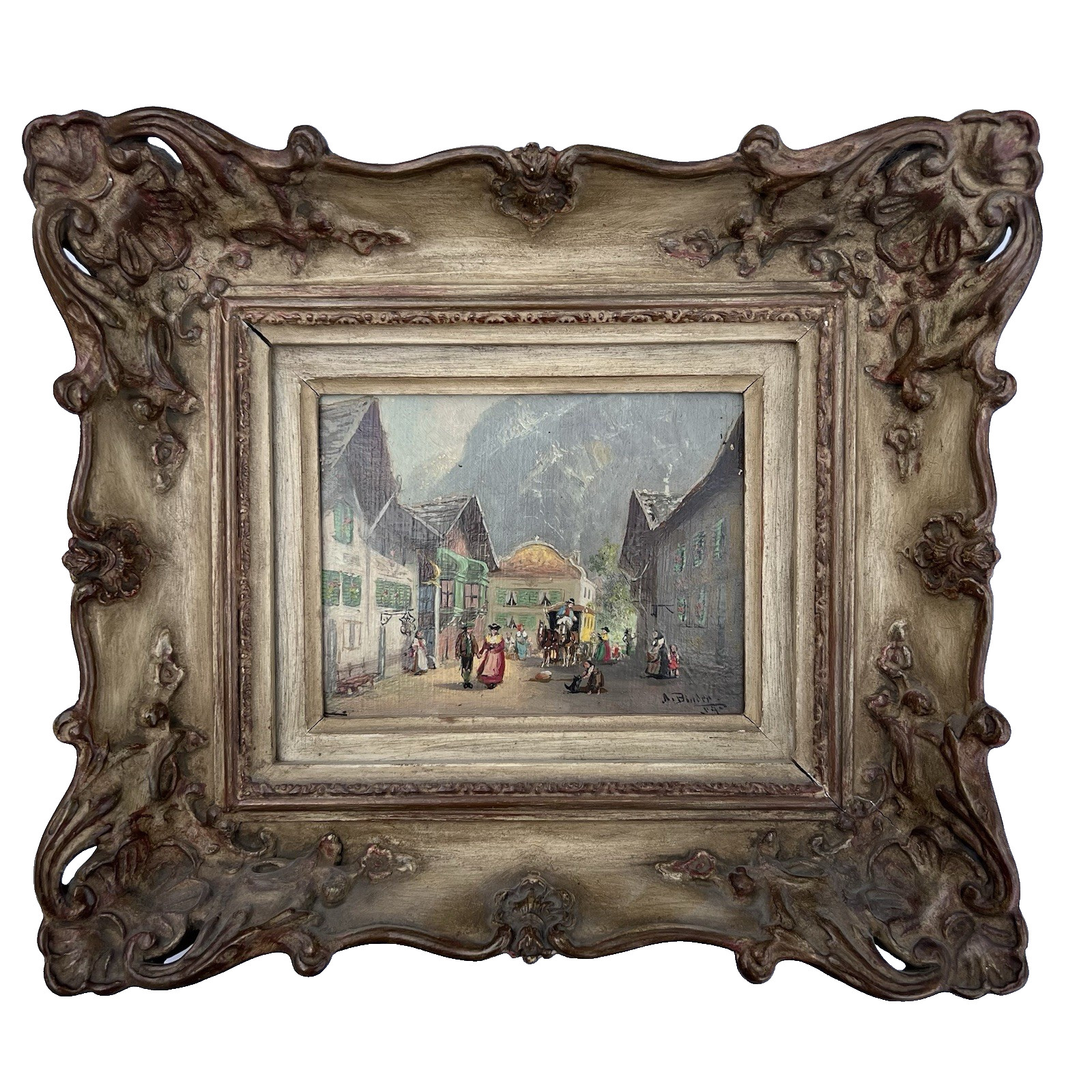 Alfred Binder * 1895 oil wood painting Alps mountain landscape costume Berchtesgaden