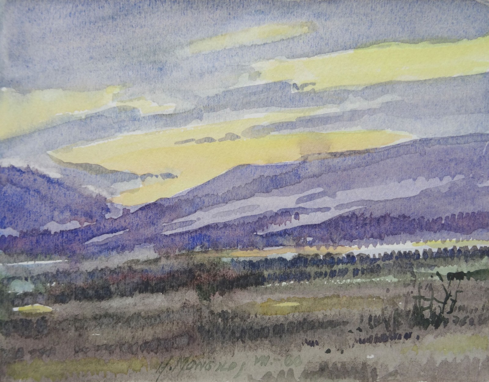 Herberts Mangolds – Evening 1960, paper, watercolor, 14×18.5 cm