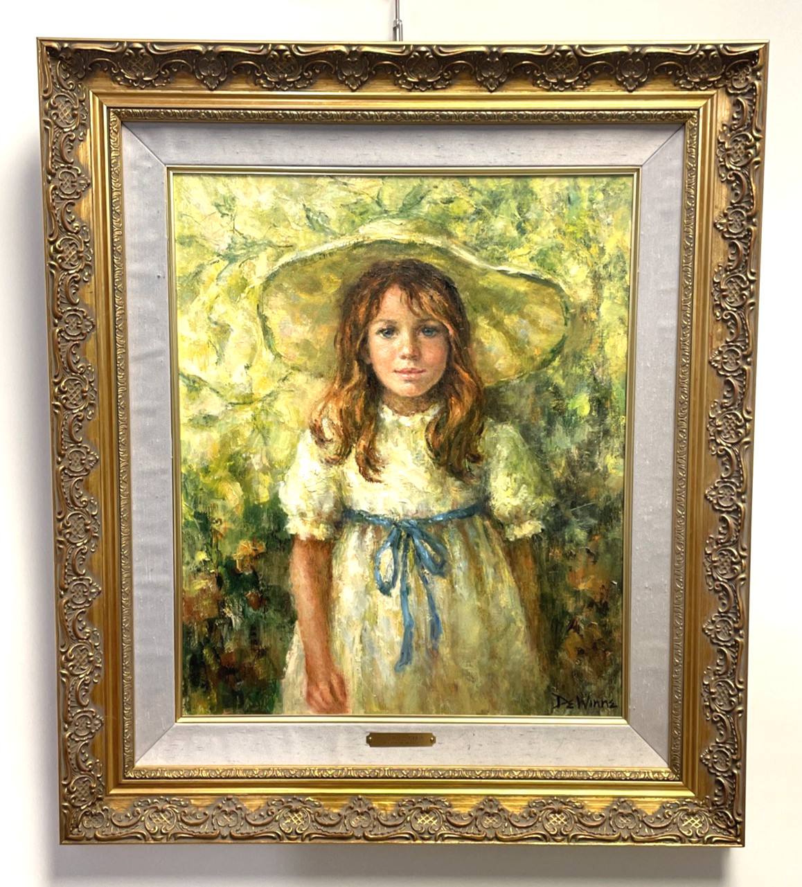 Lisette De Winne Signed In The Garden Original Oil Painting Framed 33″x29″