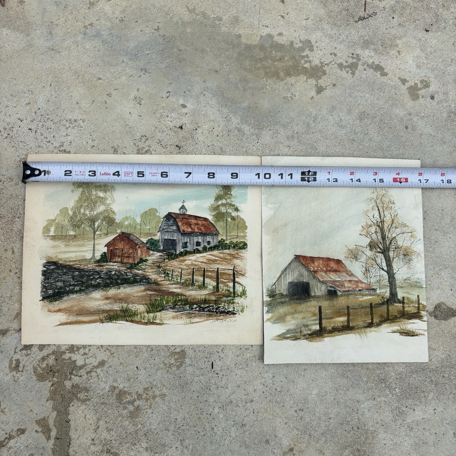 Vintage Original Painting Lot Watercolor Landscape Folk Art Signed Miniature