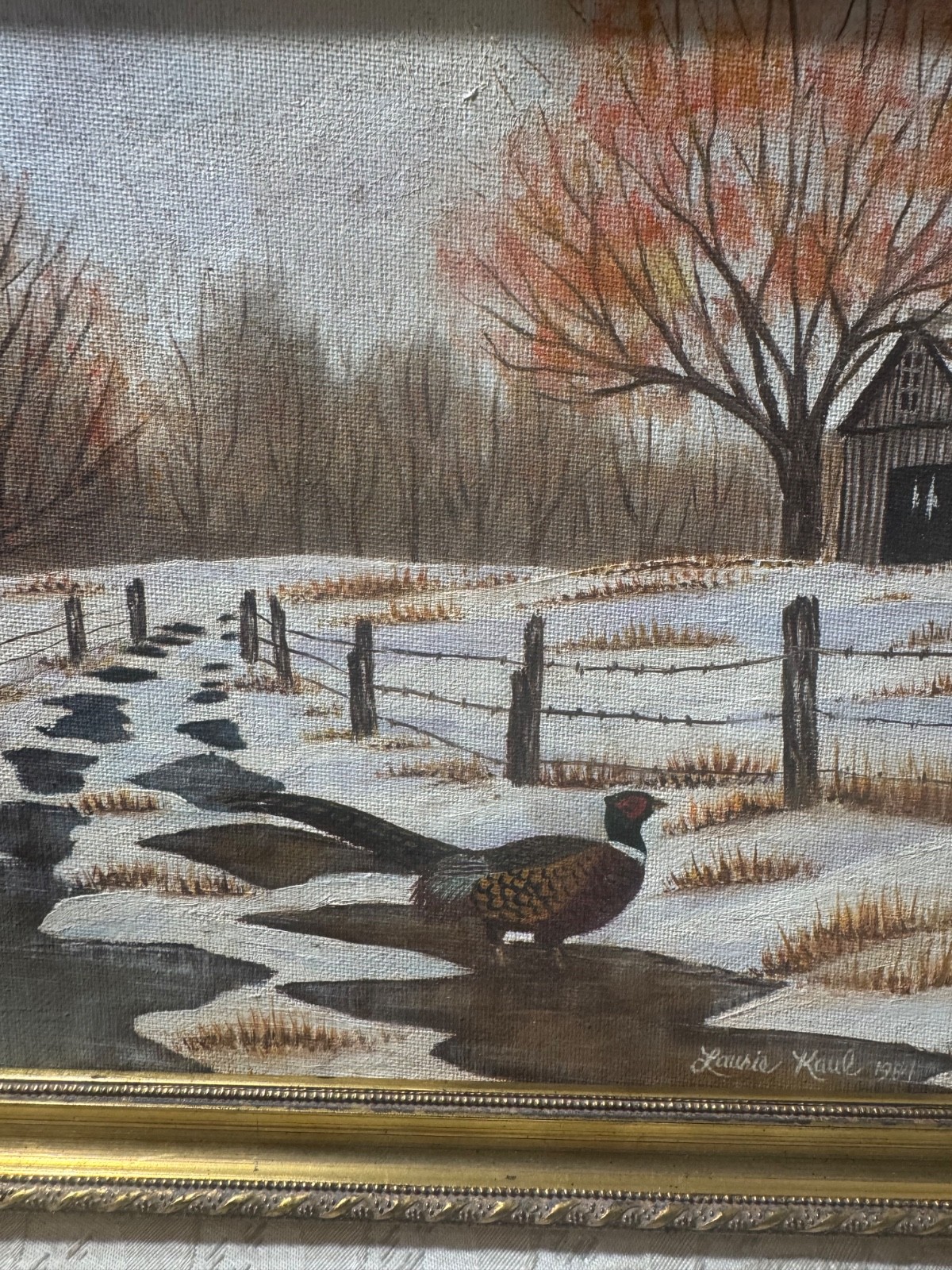 Laurie Kaul 1984 “Turkey In Winter Landscape Scene” Oil Painting – Signed/Framed