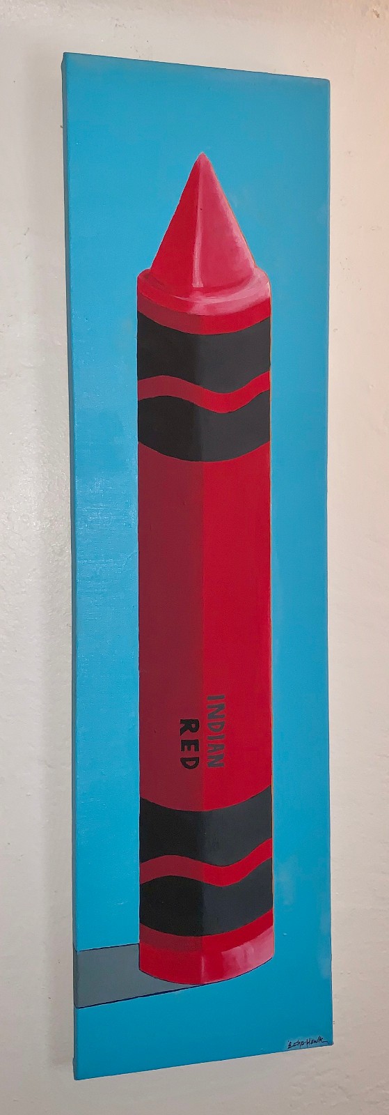Bunky Echo Hawk Large Painting Indian Red Crayon Original 47.5″ X 12.5″