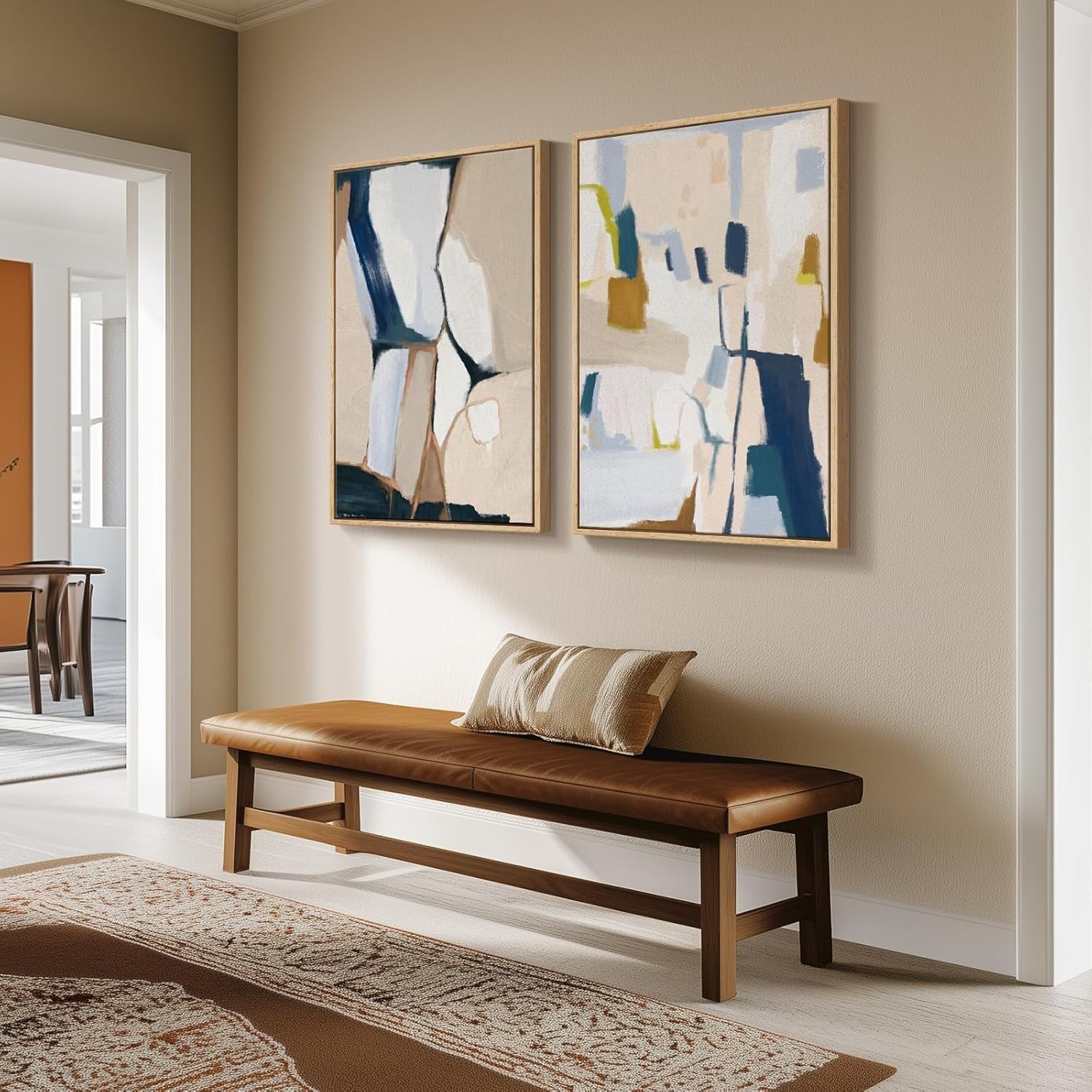 Framed Neutral Abstract Art Set for Bedrooms & More, 24×36 In – Easy to Hang