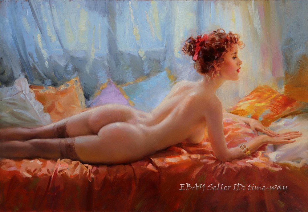 Beautiful Girl Nude Oil Painting Wall Art Giclee Printed on Canvas P2428