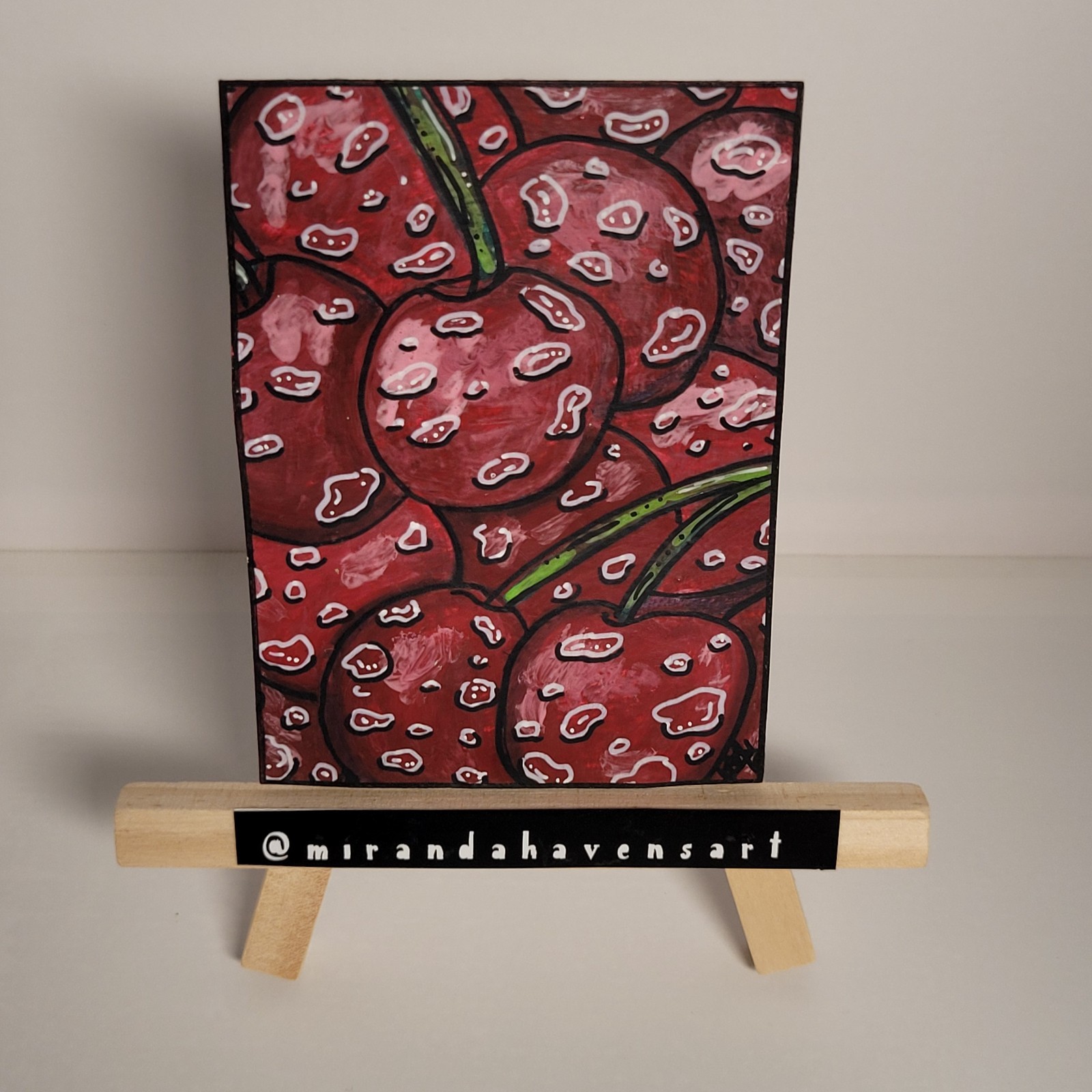 ACEO Original Painting, Fresh Cherries, Water Color Painting Signed