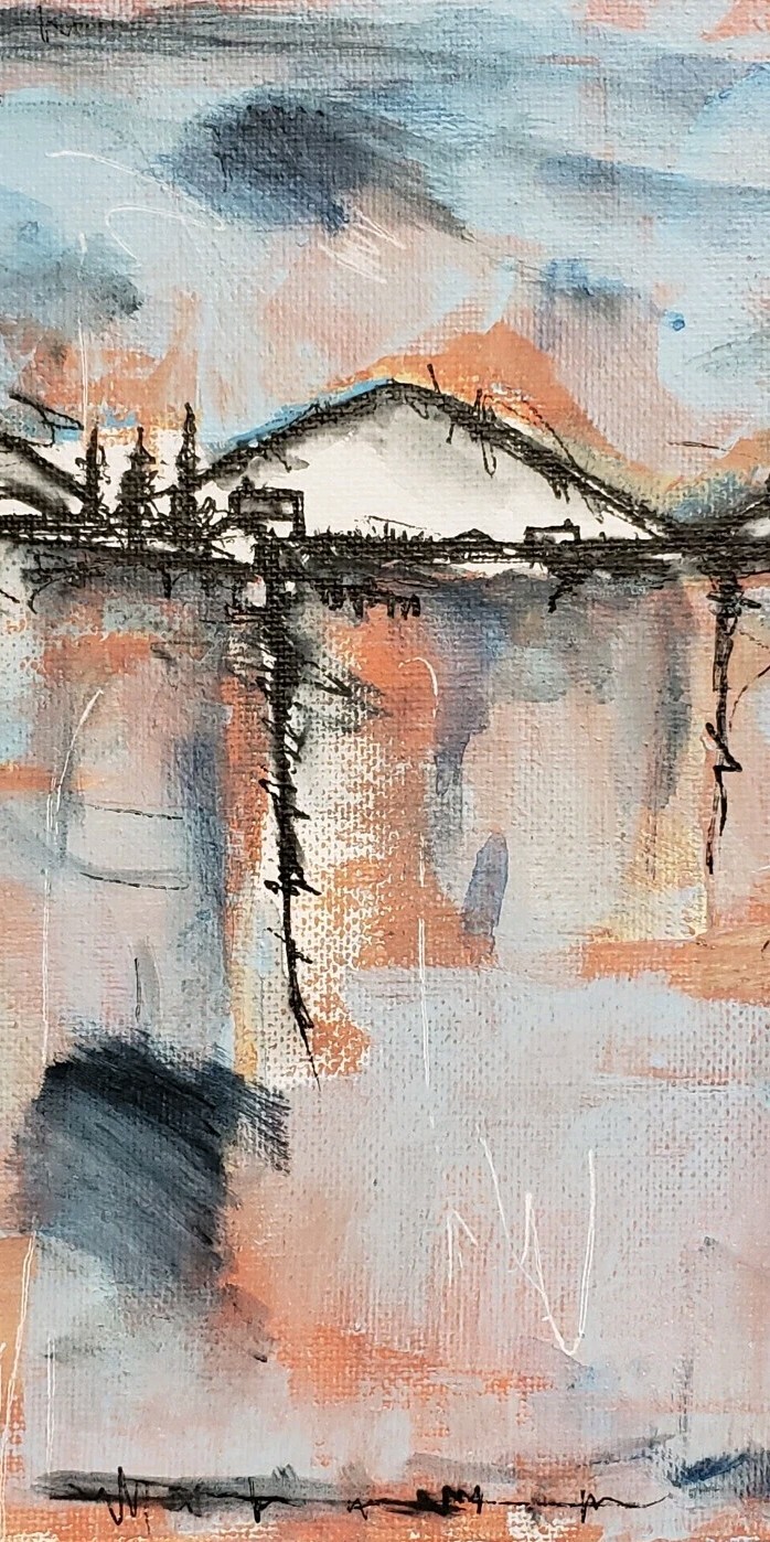 No652 Original Abstract Minimal Impressionistic Landscape Painting By K.A.Davis