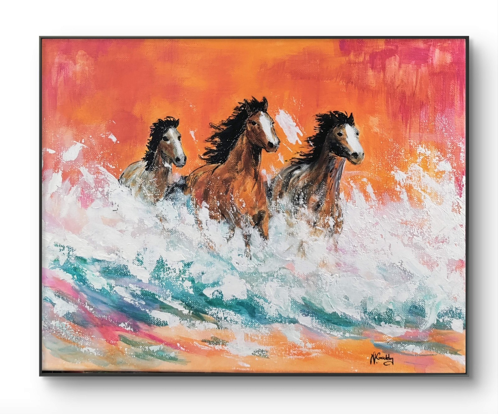 Original Abstract Expressionist 14 x 11 Wild Horses Acrylic Canvas Painting