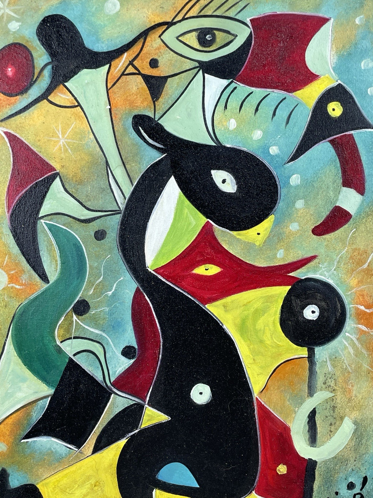 Joan Miro Oil On Canvas (Handmade) signed & Framed