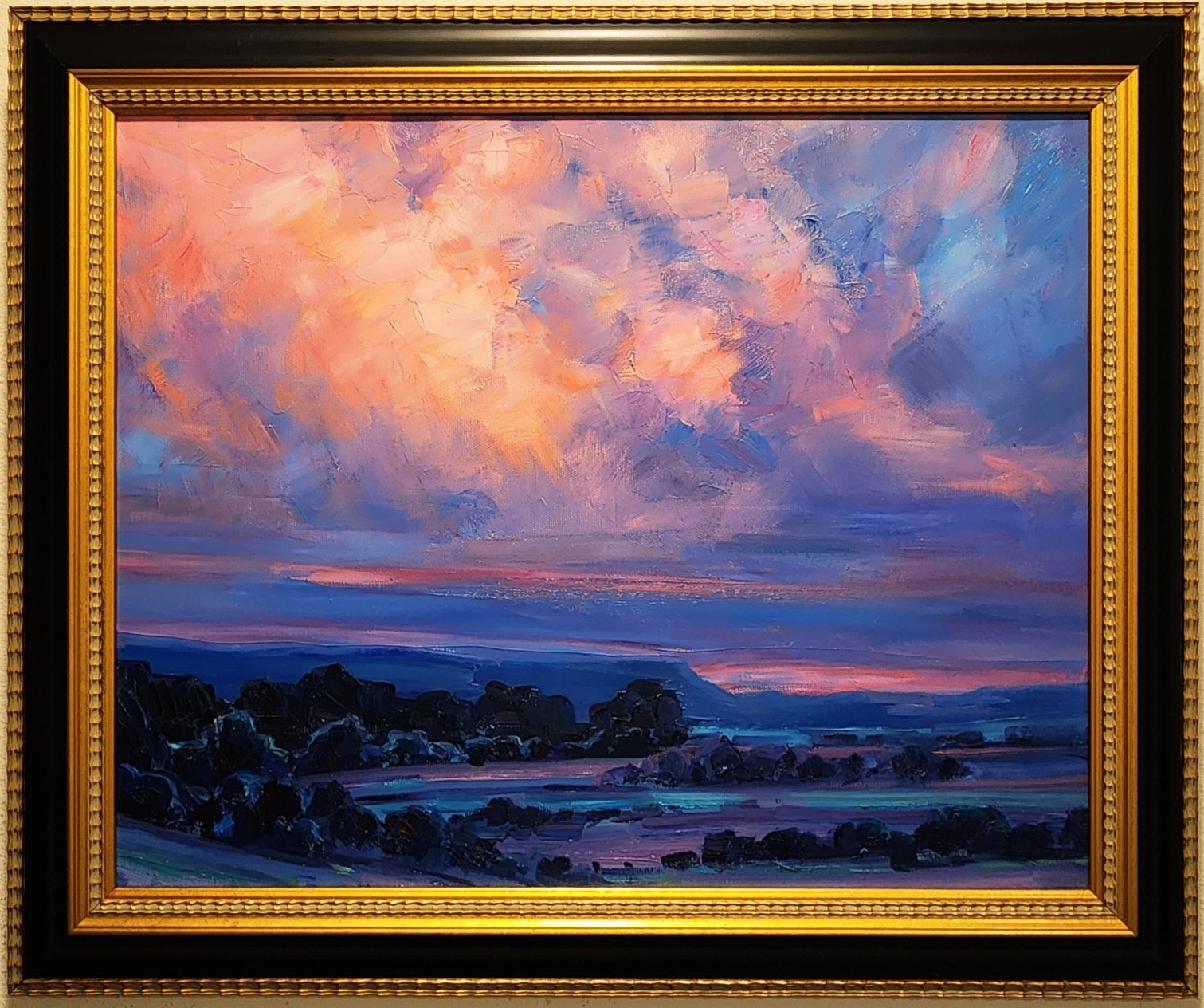 American Southwest Landscape Sunset Original Oil Painting in Gold & Black Frame