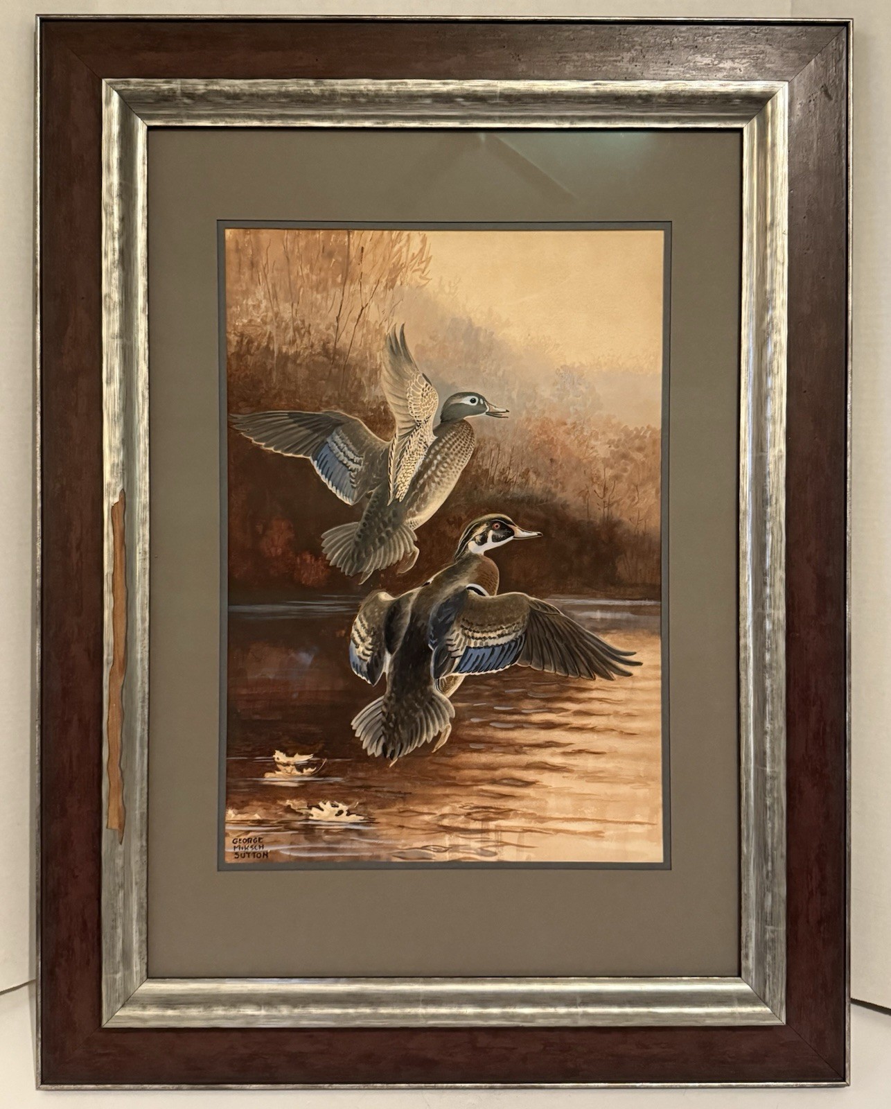 George Miksch Sutton Original Bird/Duck Art Painting Wood Ducks, Signed, Framed