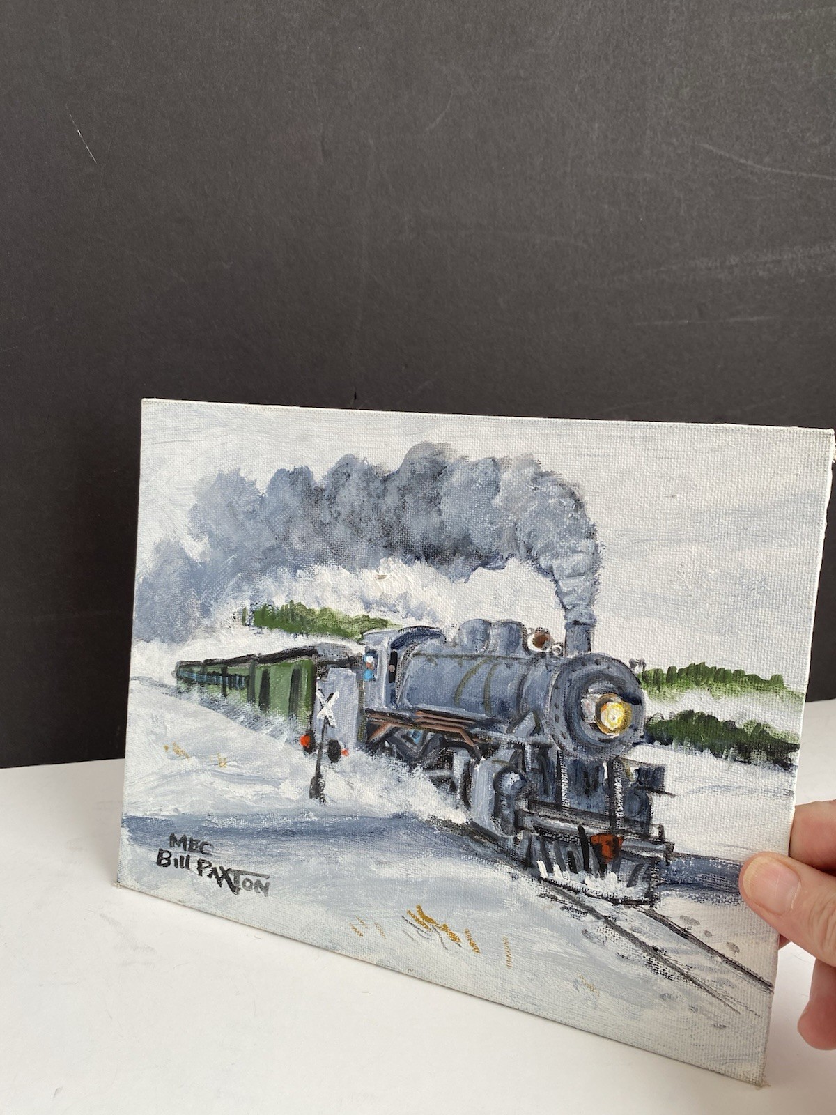 BILL PAXTON Original Oil Painting Steam Locomotive Narrow Gauge Unframed