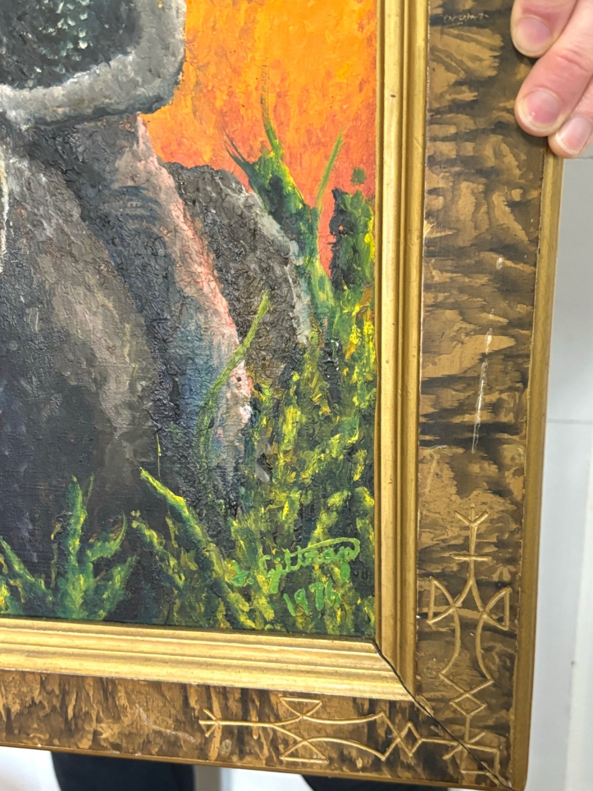 Vtg 1970s Modern Southwest American Indian Chief on Horse Oil Painting Signed