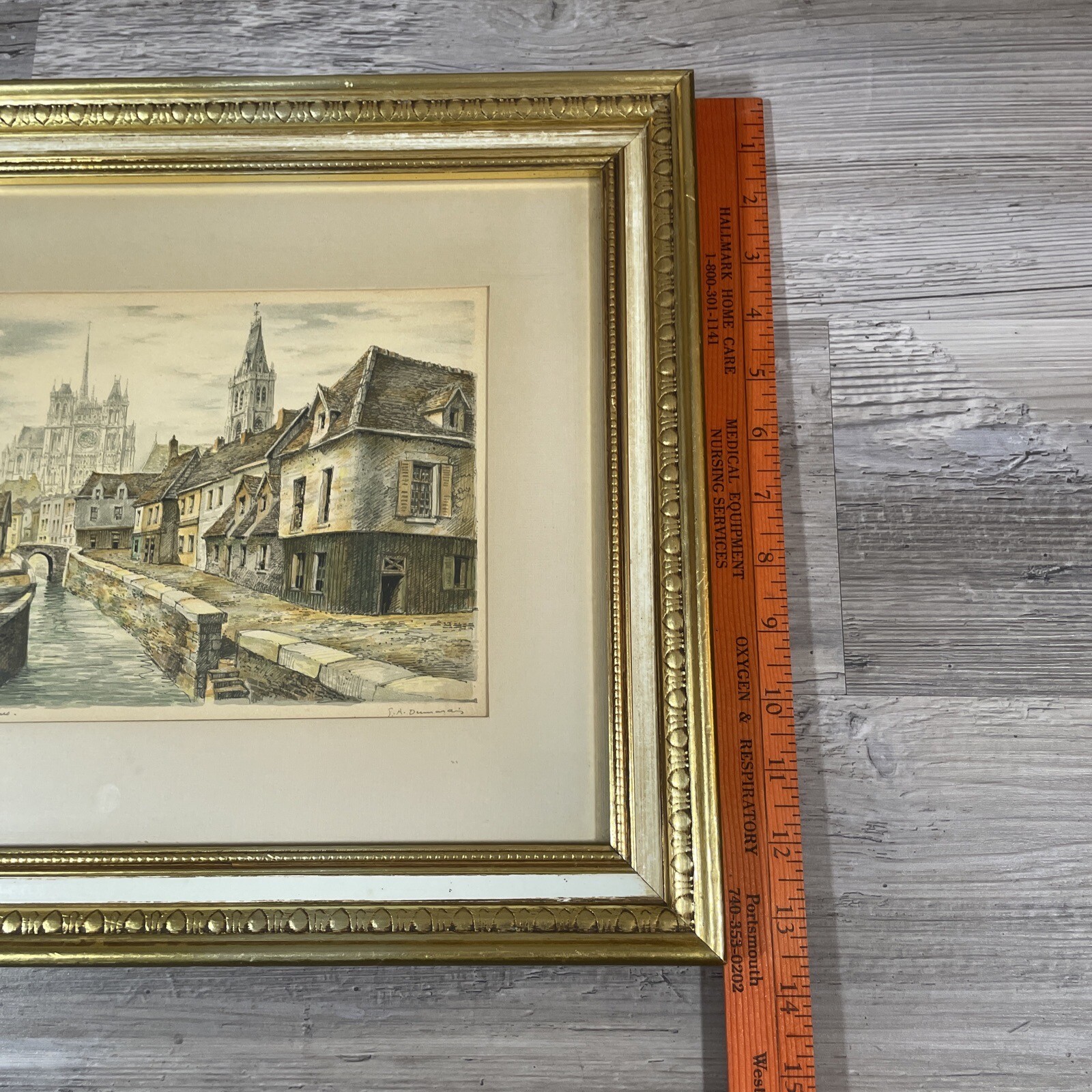 Vintage Sears Framed Painting European Scenes Artwork 16.5×13.5 Stock 63041 MCM