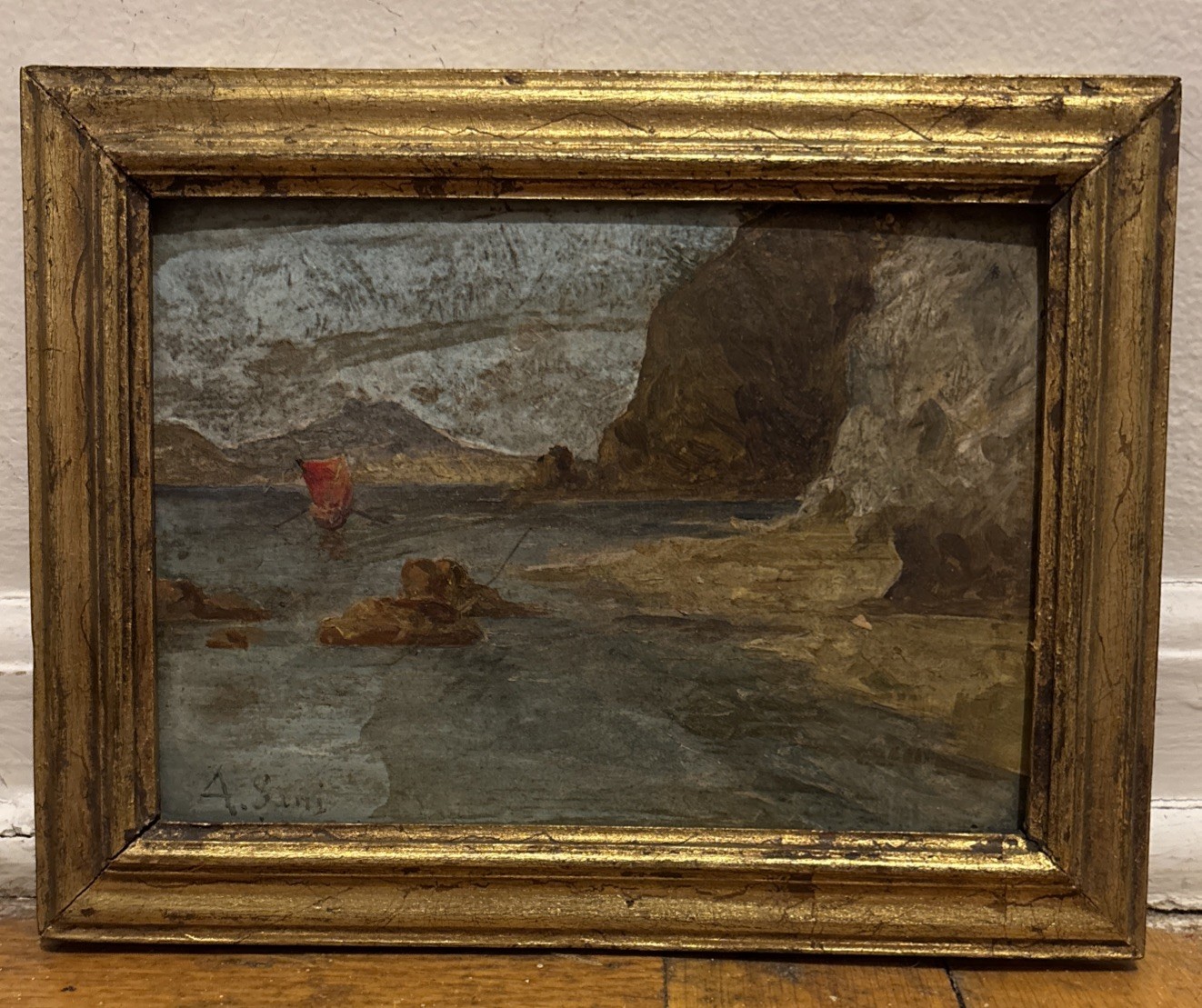 Antique Alessandro Sani ( Italian 1856-1927) Boat At The Shore Oil Painting