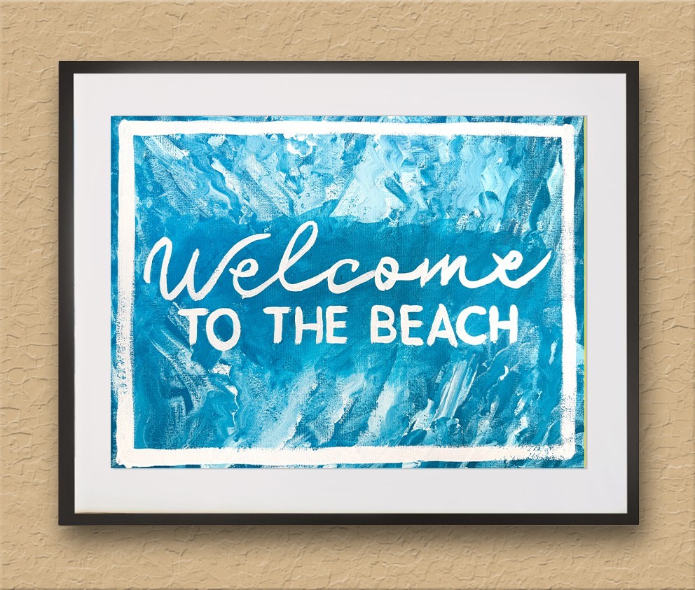 Original Welcome To The Beach Sign – 12×16″ Acrylic Painting On Stretched Canvas