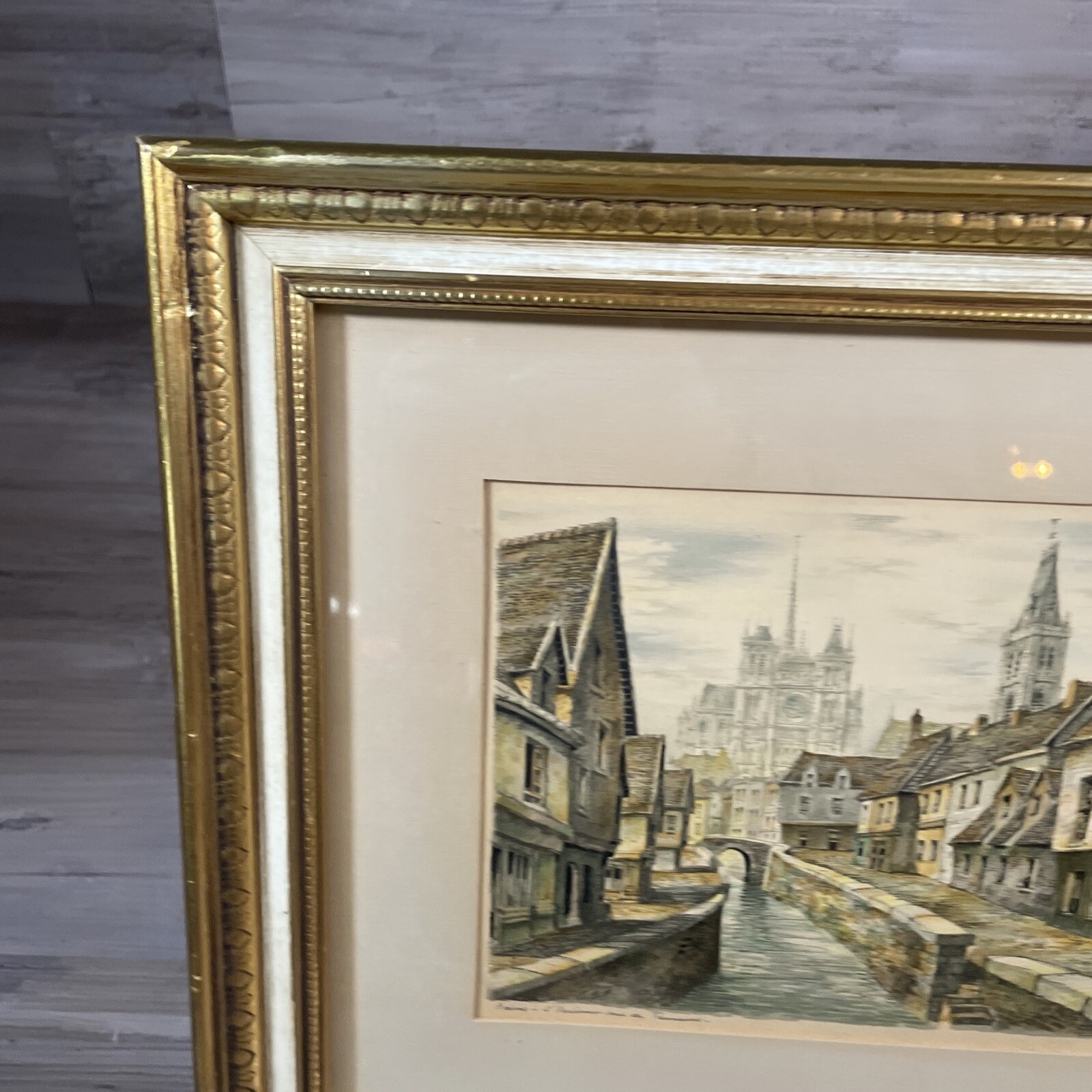 Vintage Sears Framed Painting European Scenes Artwork 16.5×13.5 Stock 63041 MCM