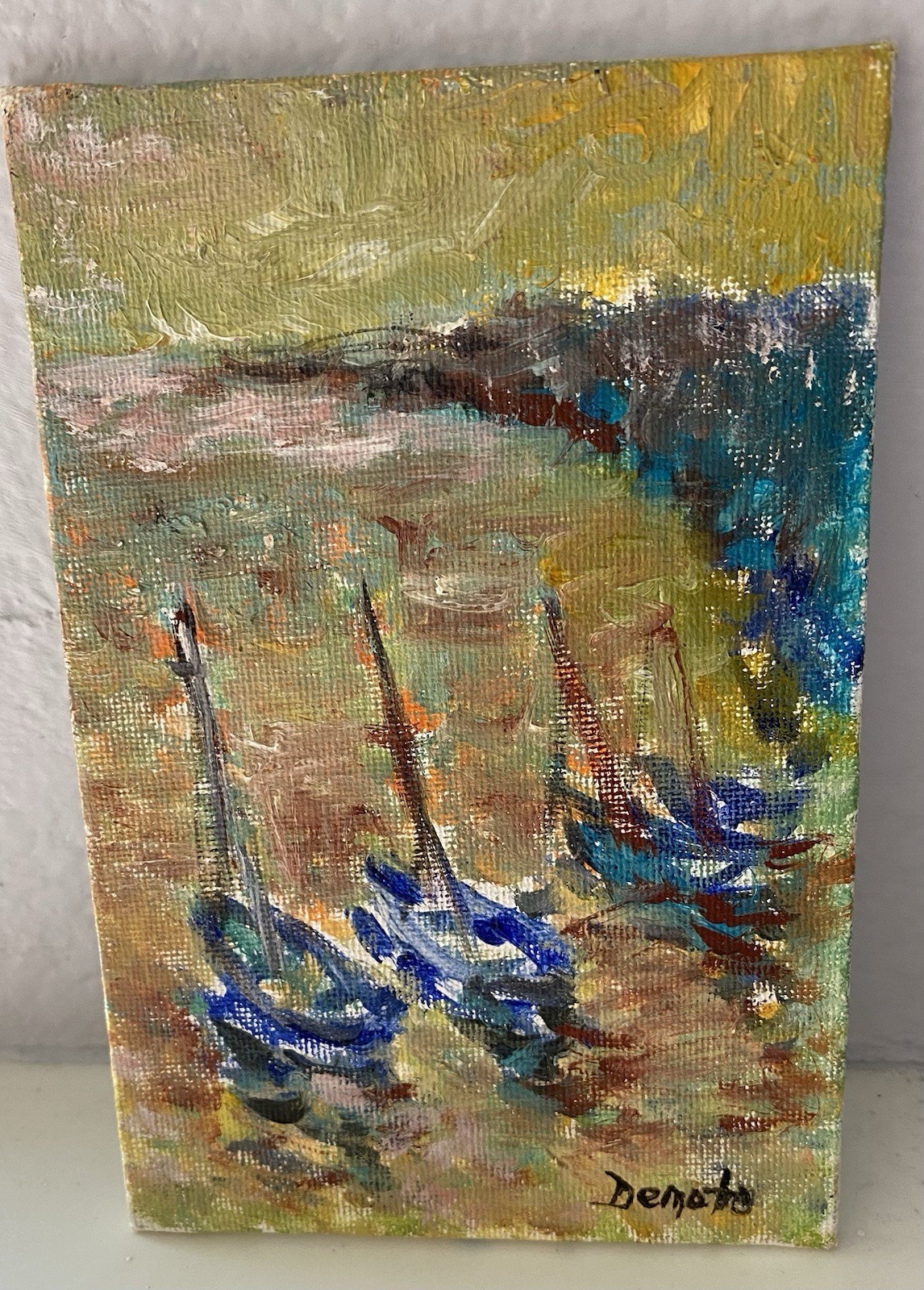 Seascape Oil On Canvas Signed Demetro 4×6 In