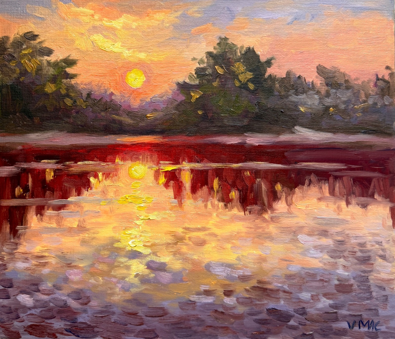 Original Oil Sunset Painting Impasto Landscape Signed Canvas 12×14 inch Art