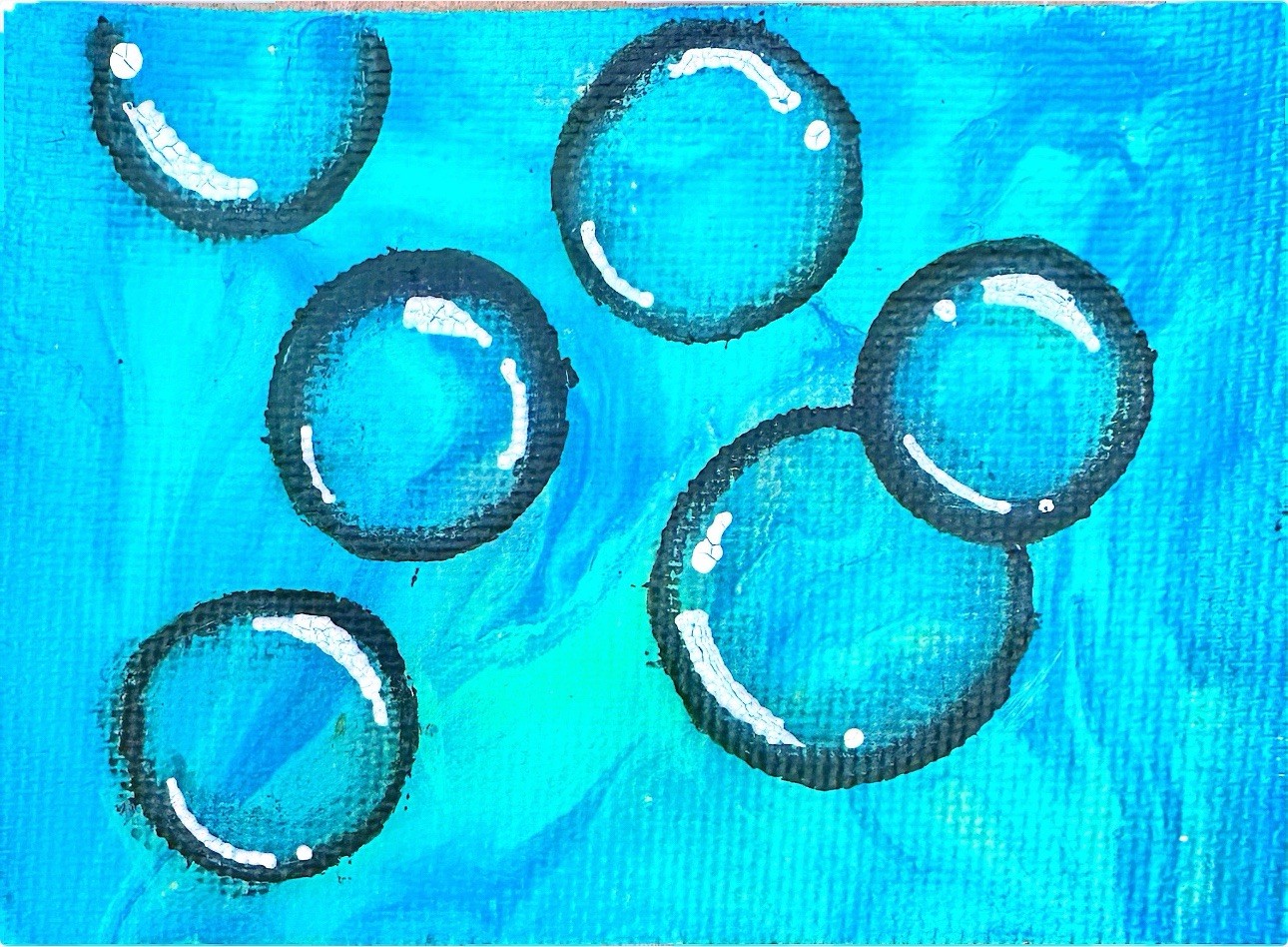 ACEO Artist Card Hand Painted Original Acrylic/Paper 2.5 in x 3.5 in 2/6 Bubbles