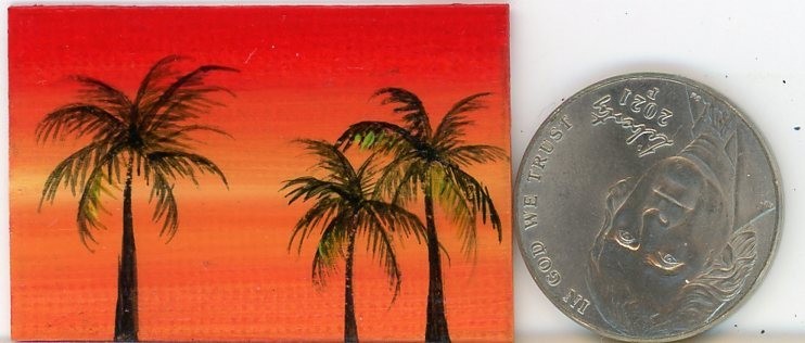 ORIGINAL 1×1.5 Acrylic Dollhouse Painting Miniature Palm Trees Sunset HYMES