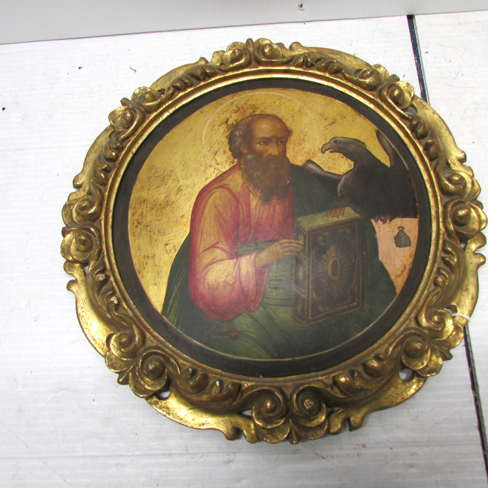 early 19th century religious painting off saint on wood board