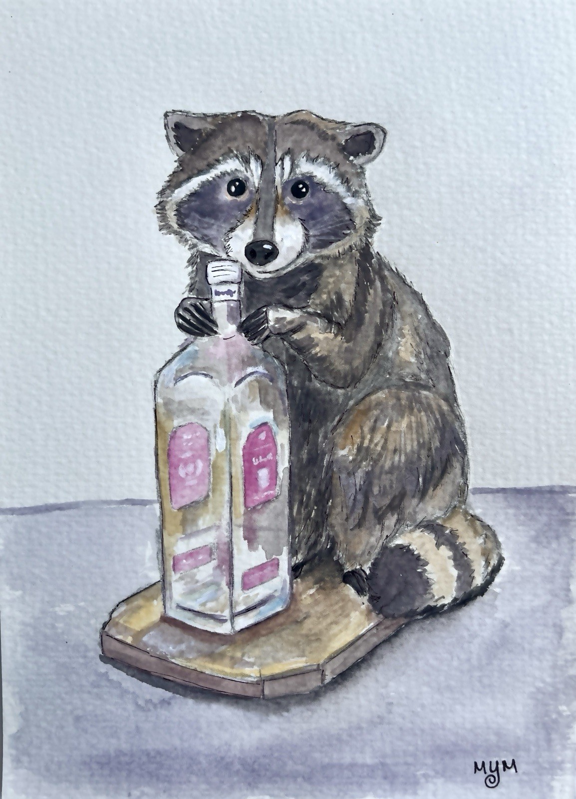 Raccoon Painting Original Wildlife Art Animal Portrait Small Artwork 5 x 7 in.