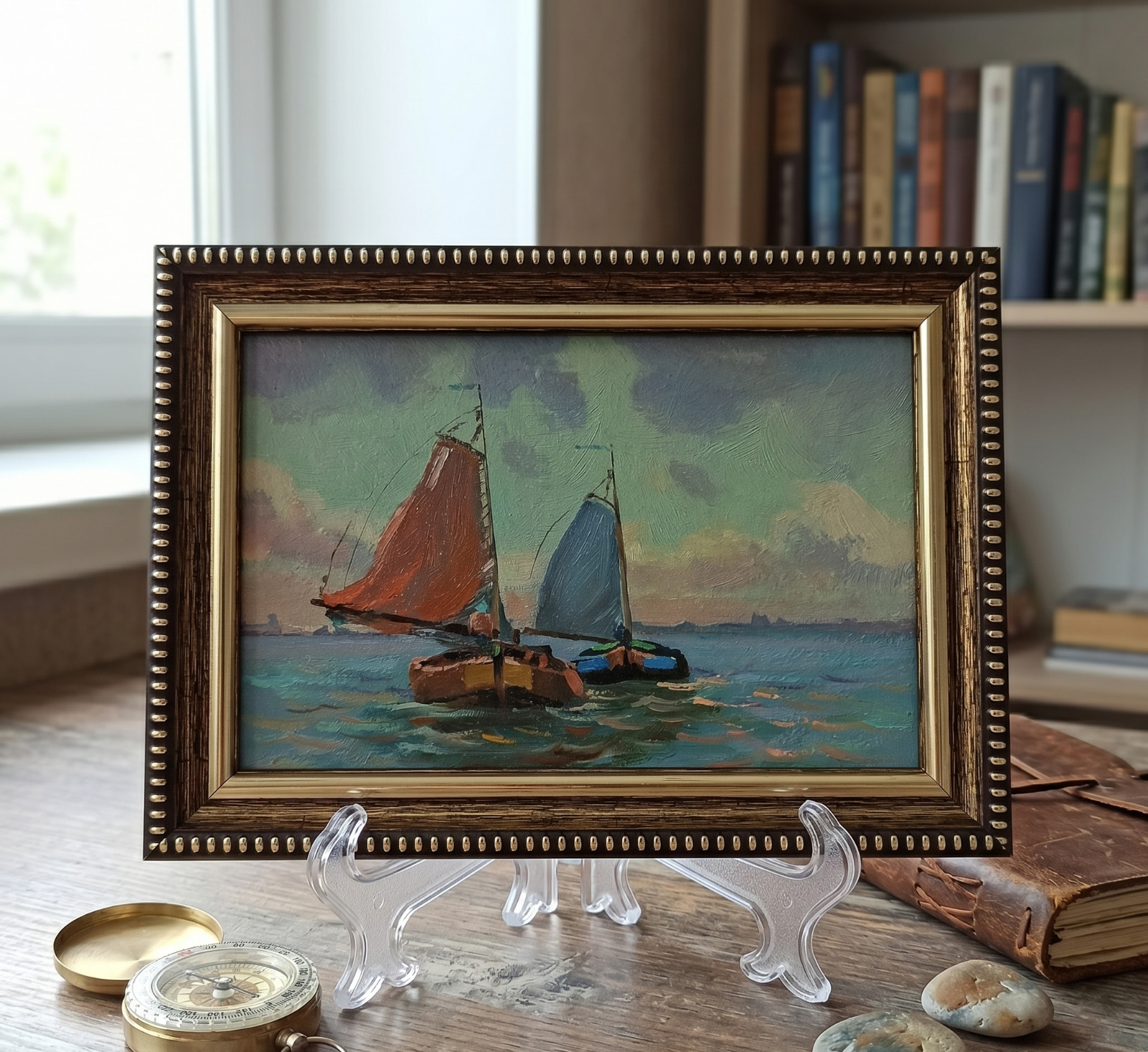 Sailboat Original Oil Painting 6×4 Framed Signed Nautical Seascape Marine Art