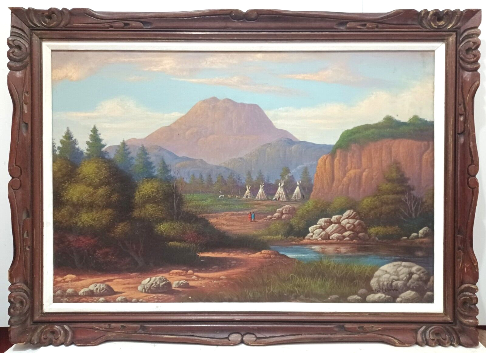LISTED AMERICAN FRED DURAN SIGNED ORIGINAL NATIVE INDIAN LANDSCAPE OIL on CANVAS