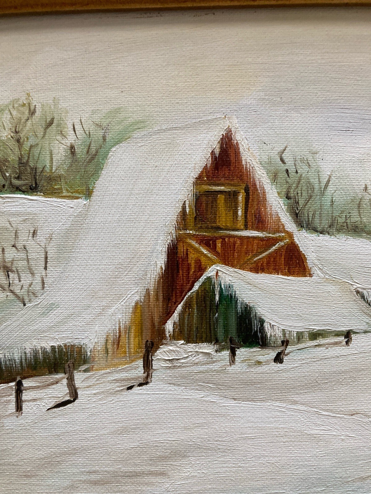 Vintage Estate Sale Find Barn In Snow Signed Framed 1984