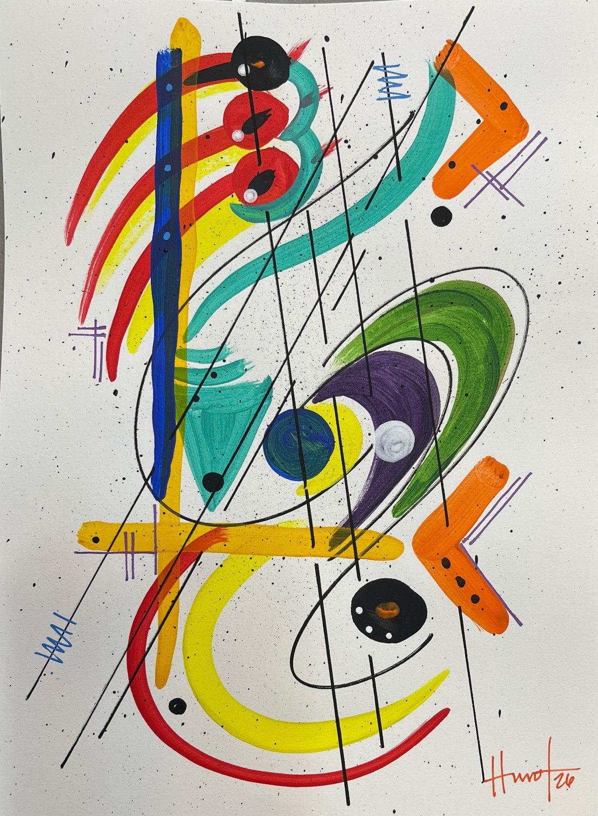 Hunt original: Acrylic on Paper Unique Art 9×12 Colorful Geometric Design