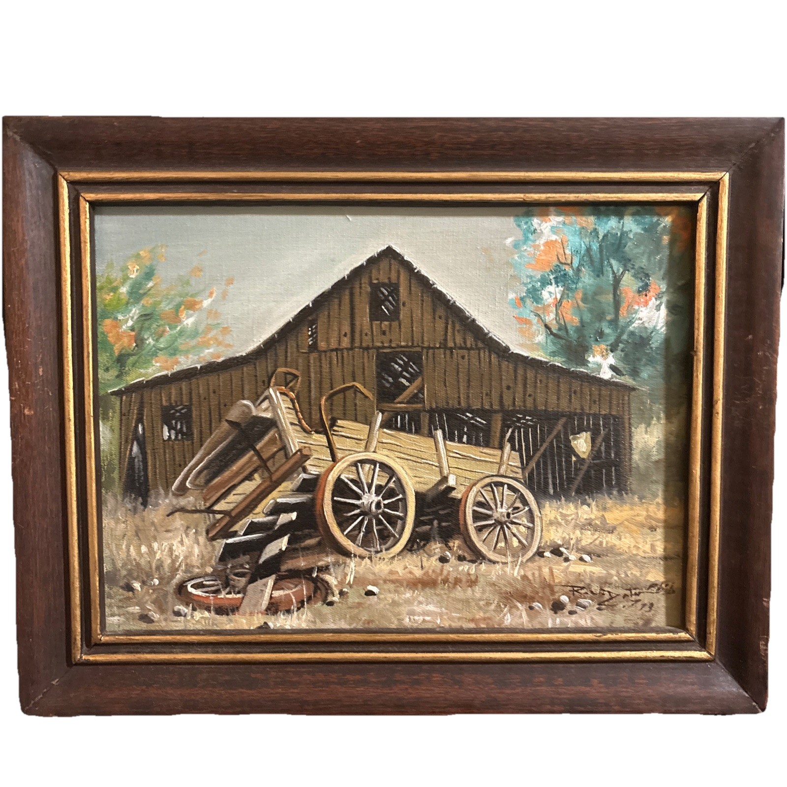 OOC Copy Of The Broken Wheel By Alfred Owles Signed 1973 Western Decor