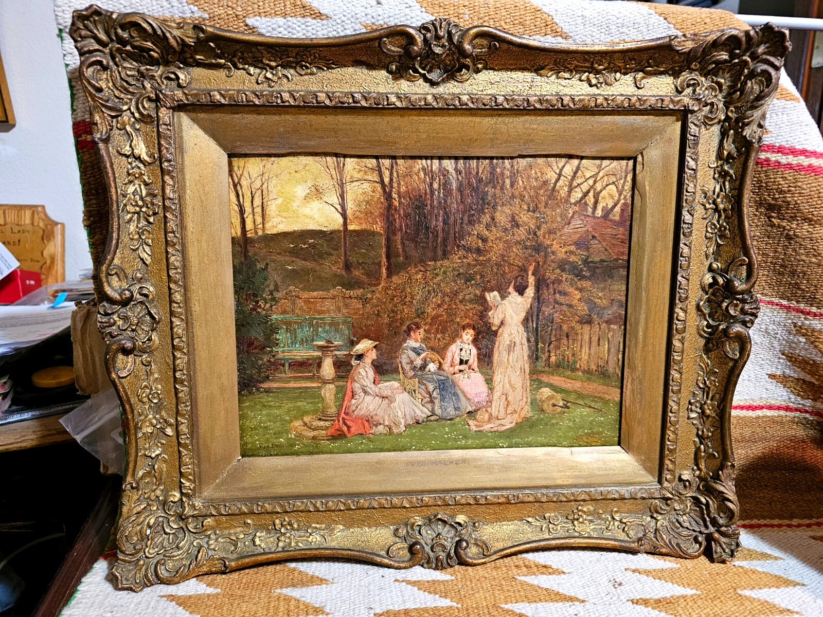 BEAUTIFUL 1860’s O/B VICTORIAN PAINTING by FRED WALKER UK NEEDLE POINT BY SONNET