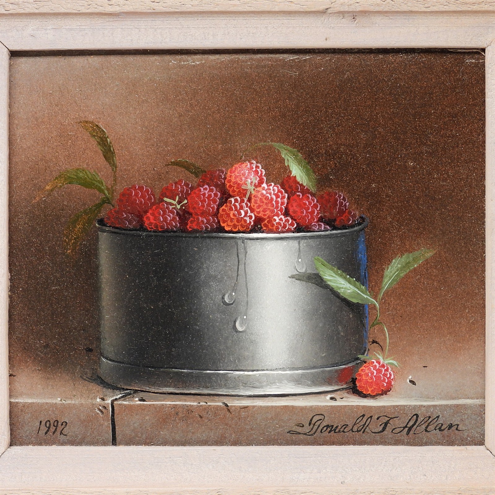 Donald F. Allan Utah/ NY Artist Red Raspberries in Bowl Still Life Oil Painting