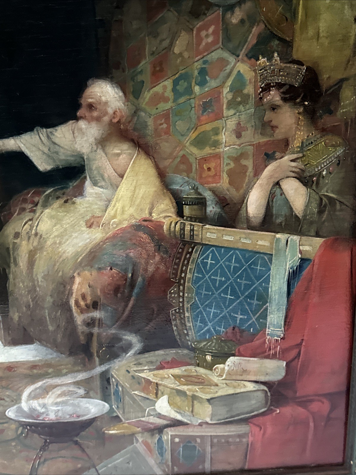 Antique Queen Painting Masterful 19th Century Iconic Interior Oil 1880 Portrait