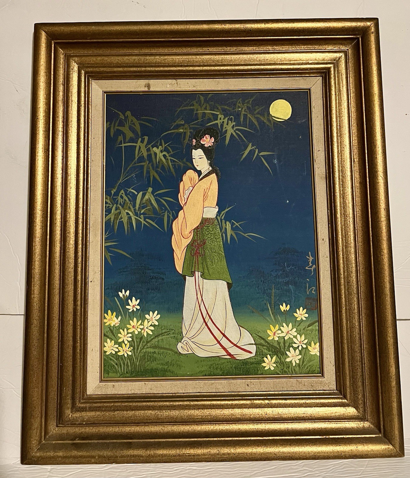 Vintage Oriental Geisha Oil Painting Canvas