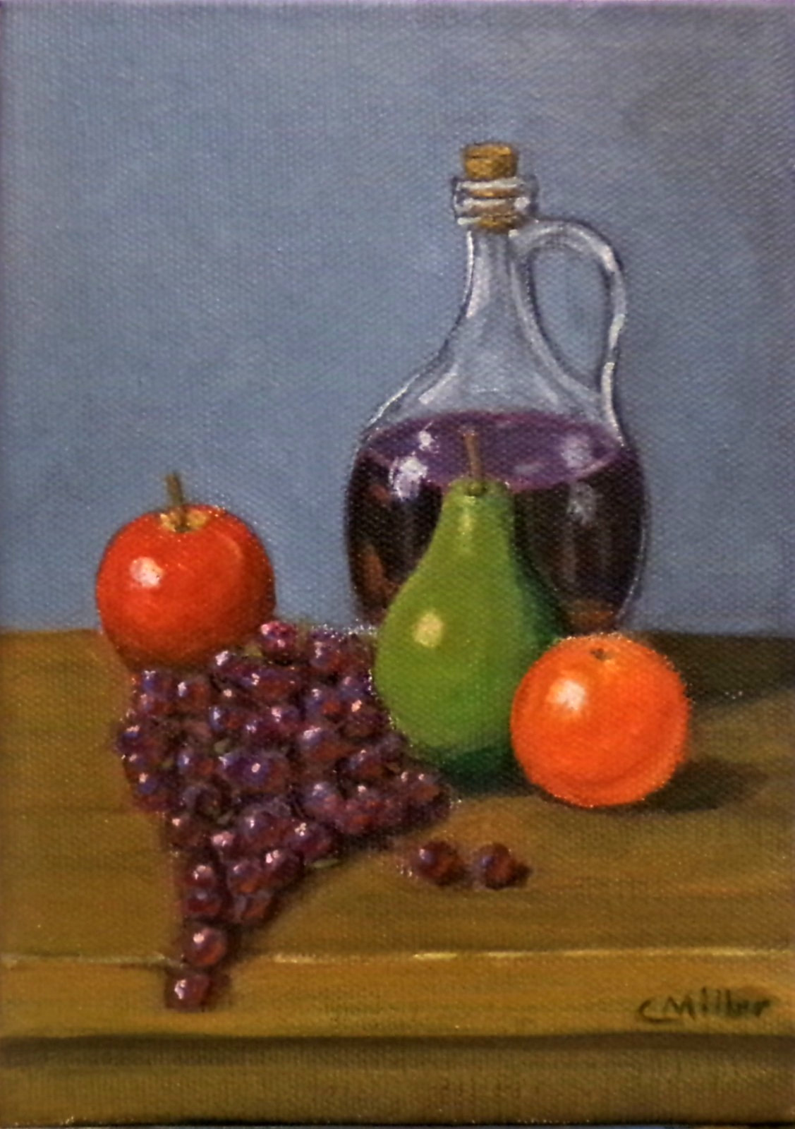 Original Fruit & Wine Still Life Painting 5×7 Kitchen Modern Fine Wall Art Decor