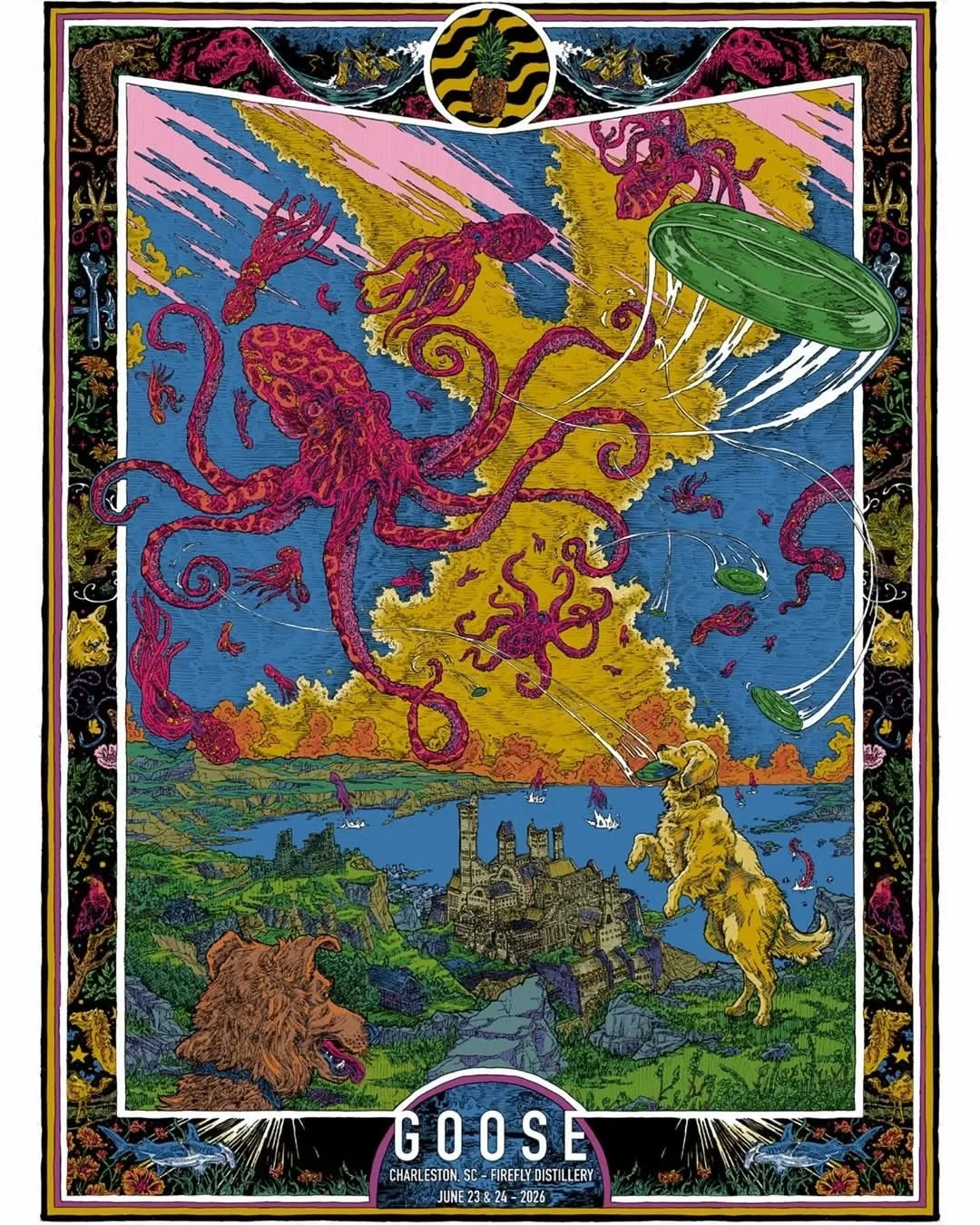 Psychedelic Giant Octopus Fantasy Landscape Art Print Wall Poster