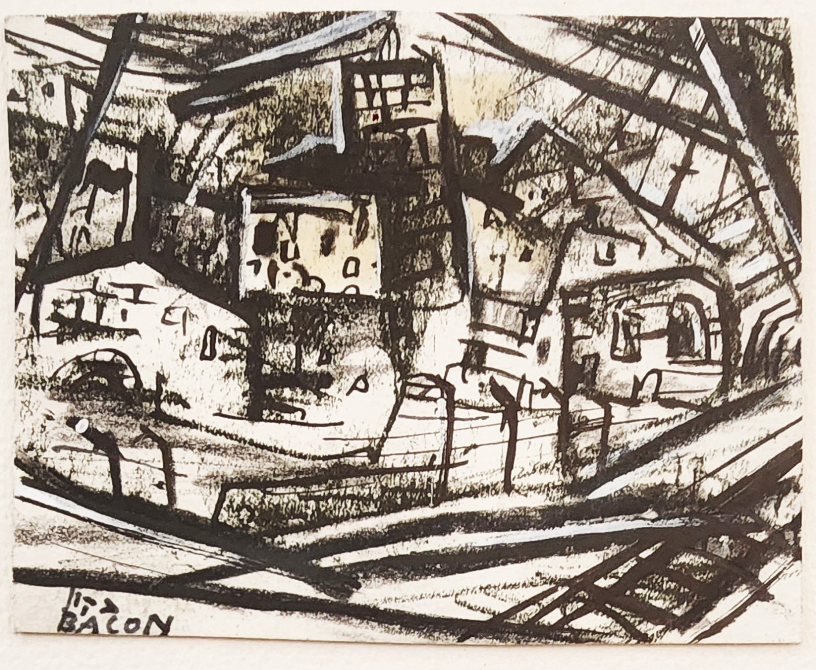 YEHUDA BACON (1929-), 5 Paintings, Black & White Ink on Paper, Holocaust Ghetto.