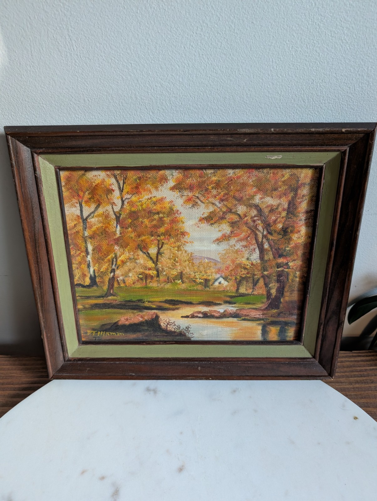 Vintage Original Painting Autumn Landscape Signed 1972 Framed Fall Scene