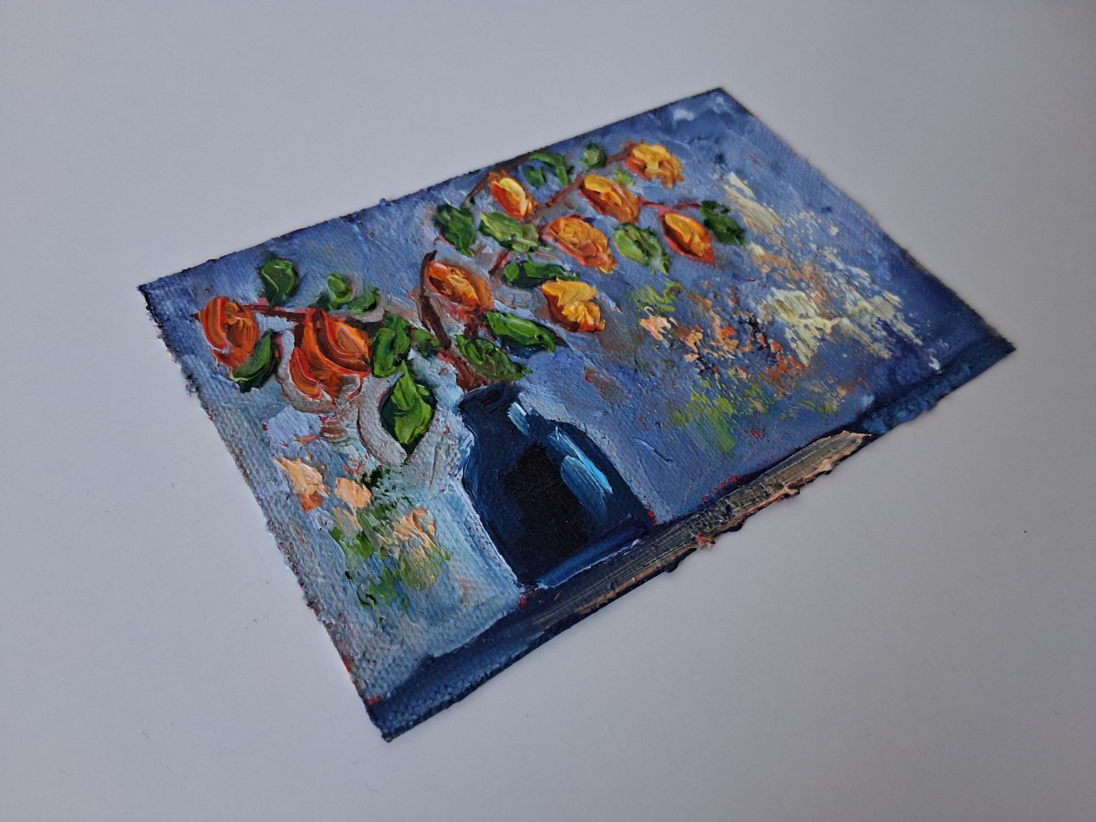 ORIGINAL Oil Painting on Canvas | Physalis / Flower Vase | 15x10cm | Signed
