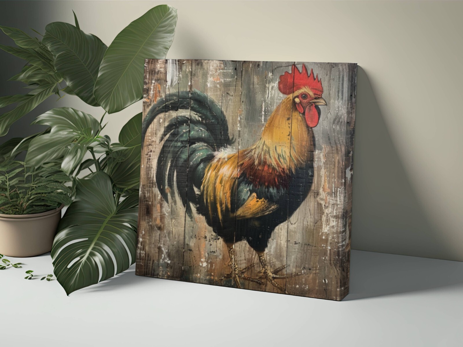Rooster Painting, Farm Animals Artwork, Chicken Painting Rustic Farmhouse Print
